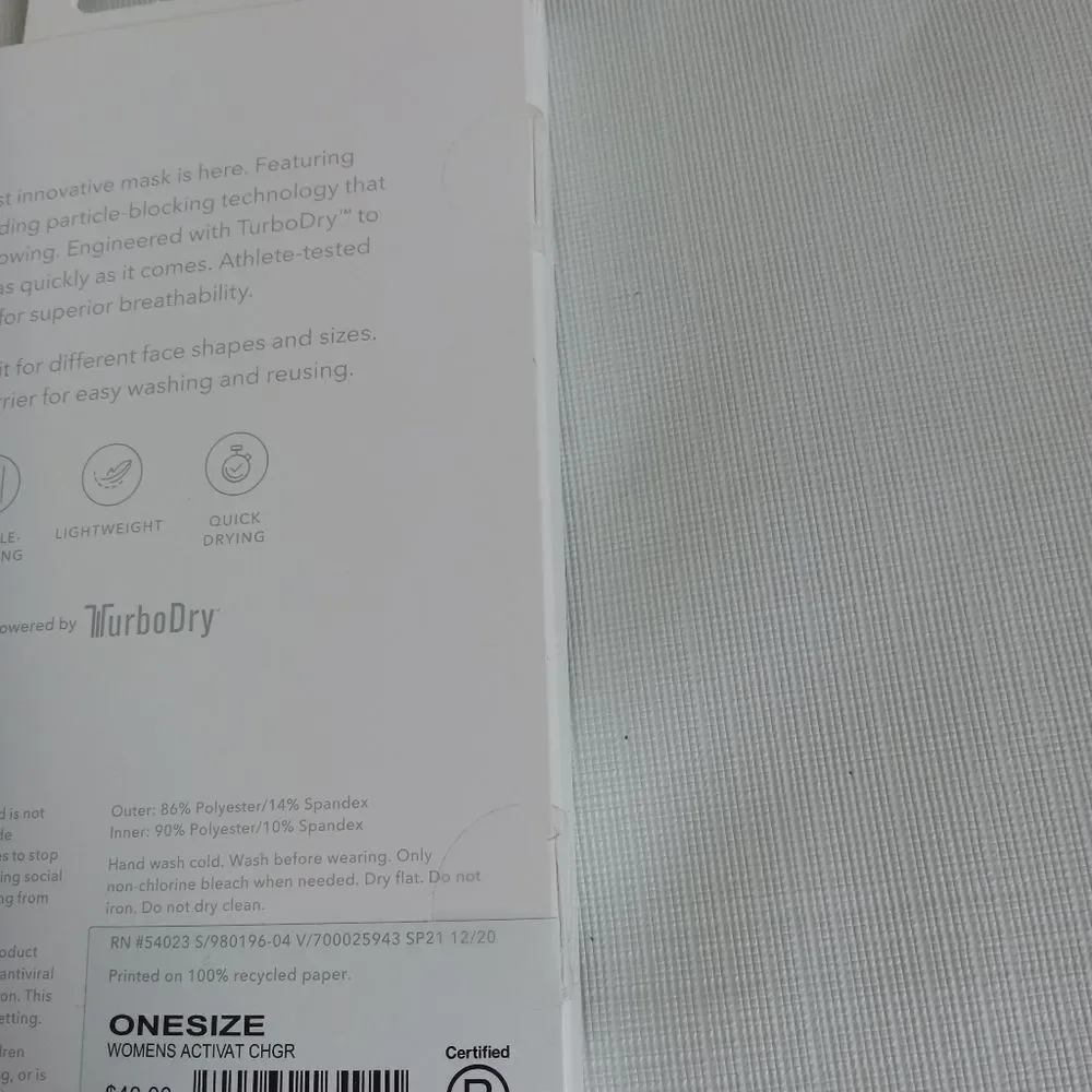 Athleta OS Pack of 2 Charcoal Gray Lightweight Particle Blockin Activate Mask